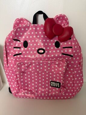 Hello Kitty Pink & White Polka Dot Kids Backpack with Red Bow